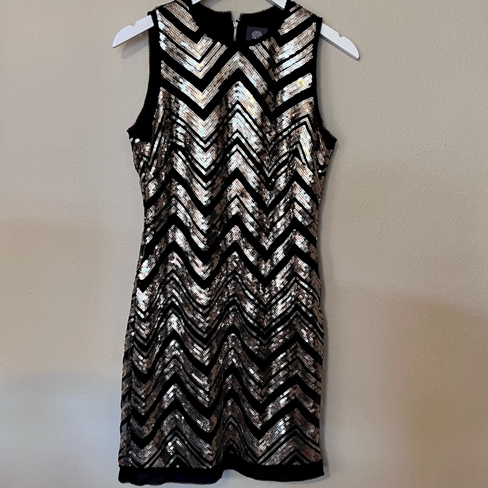 Black & Gold Sequined Vince Camuto Cocktail Dress
